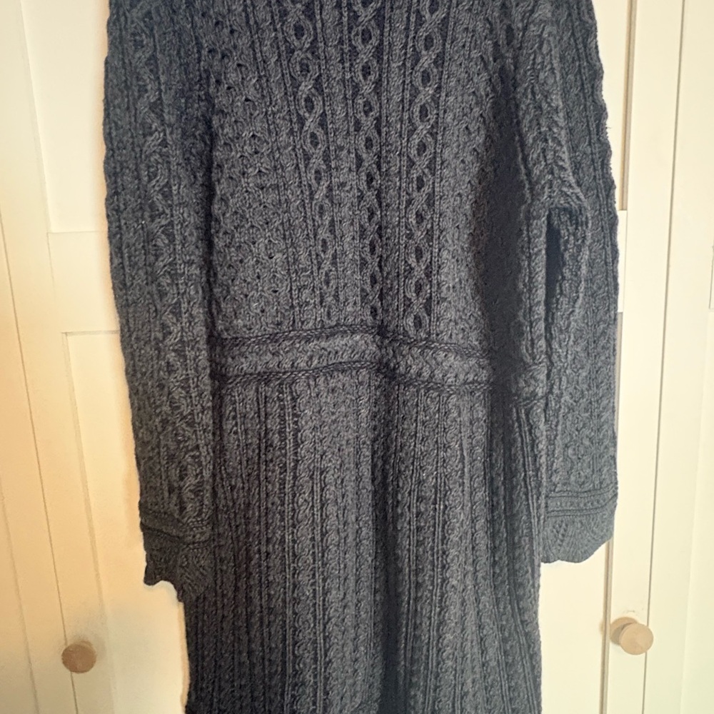 Aran Crafts Black Cable Knit Cardigan Coat - Picture 7 of 11
